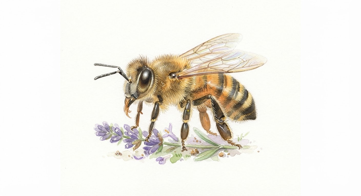 Illustrazione a colori di ape (Apis mellifera)