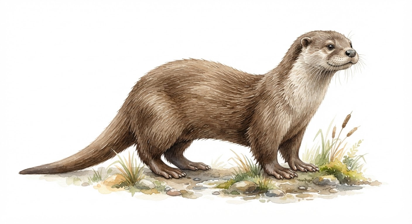 Illustrazione naturalistica a colori di lontra (Lutra lutra)