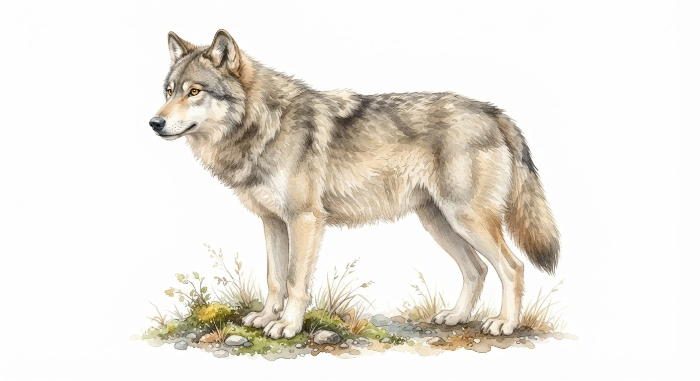 Illustrazione naturalistica a colori di lupo (Canis lupus)