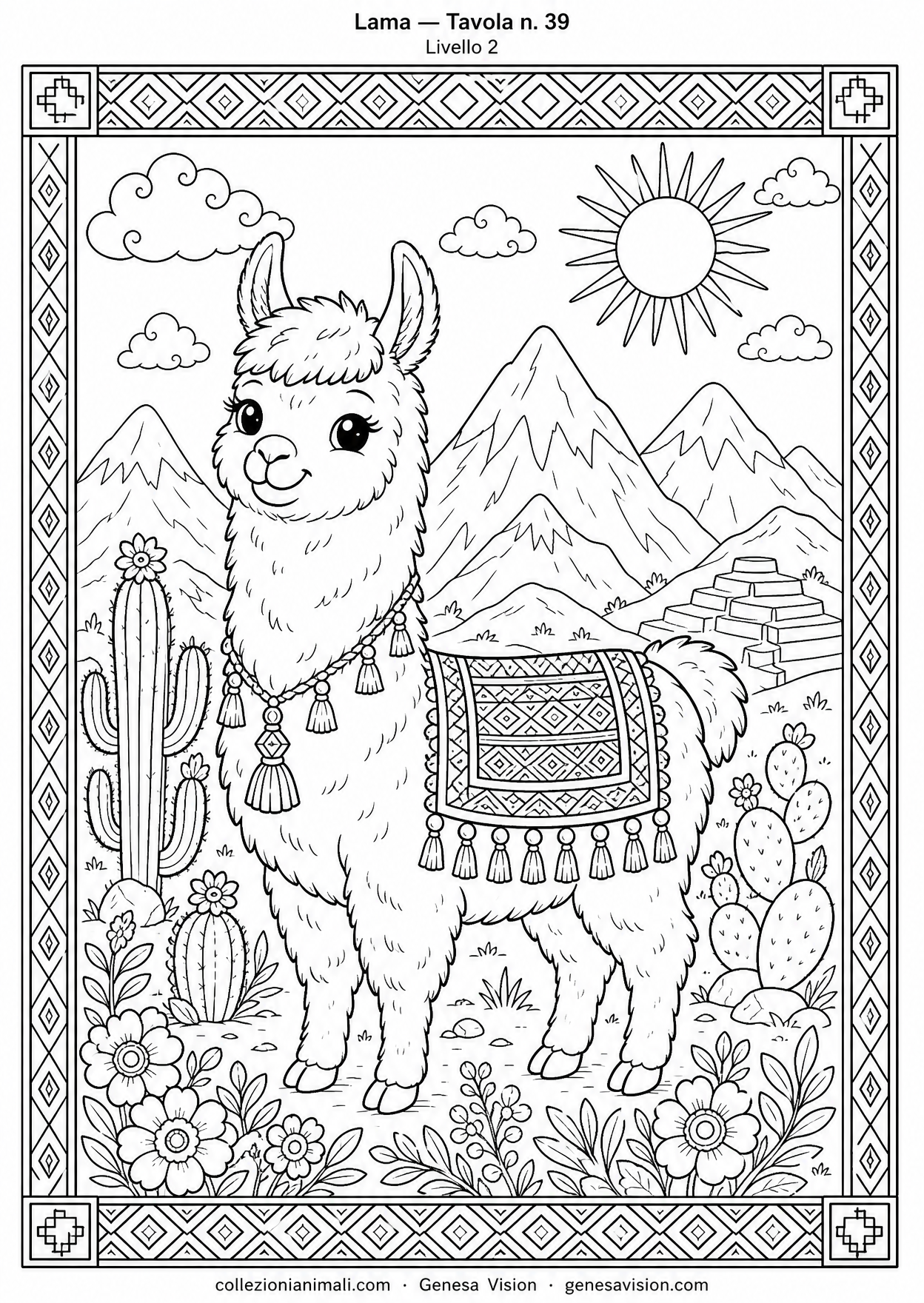 Disegno da colorare in formato A4: Lama da colorare — livello 2