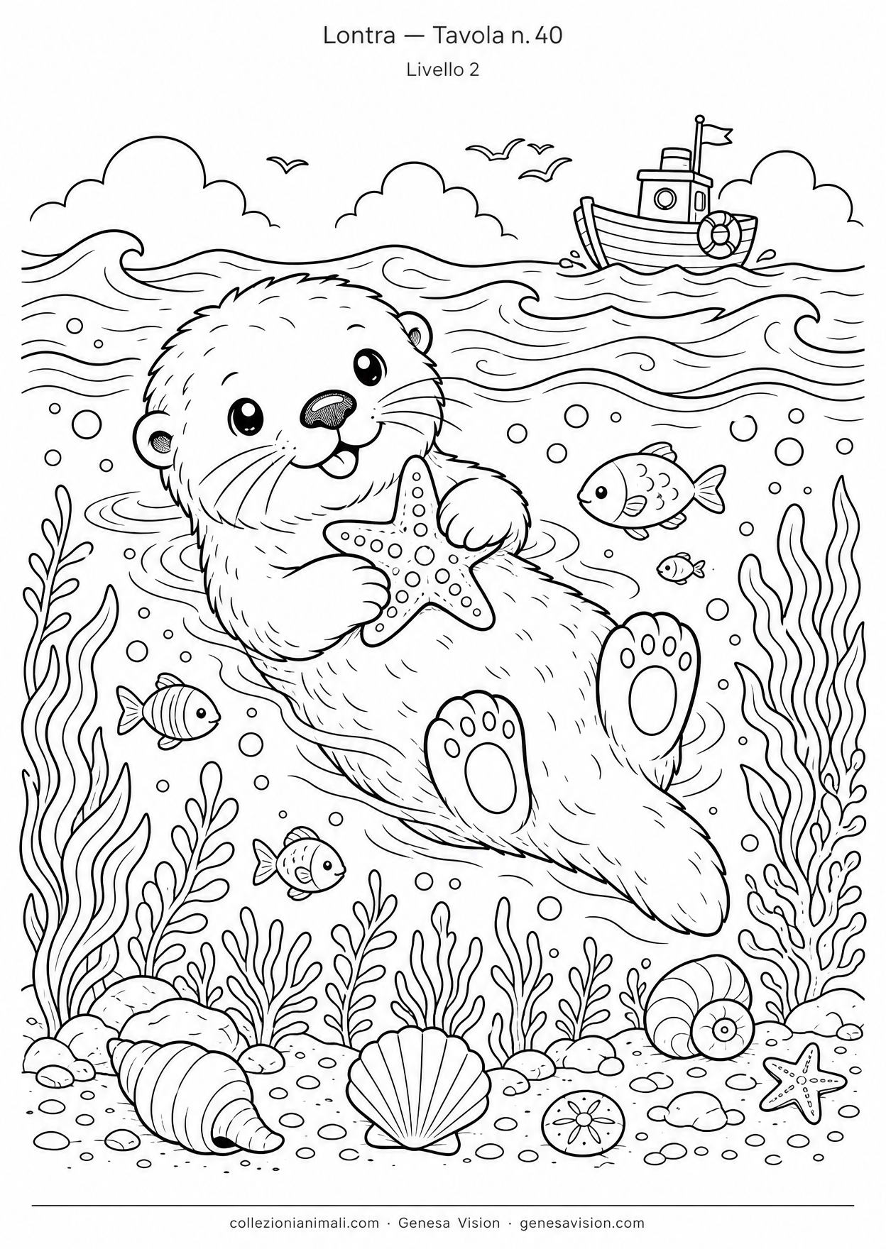 Disegno da colorare in formato A4: Lontra da colorare — livello 2