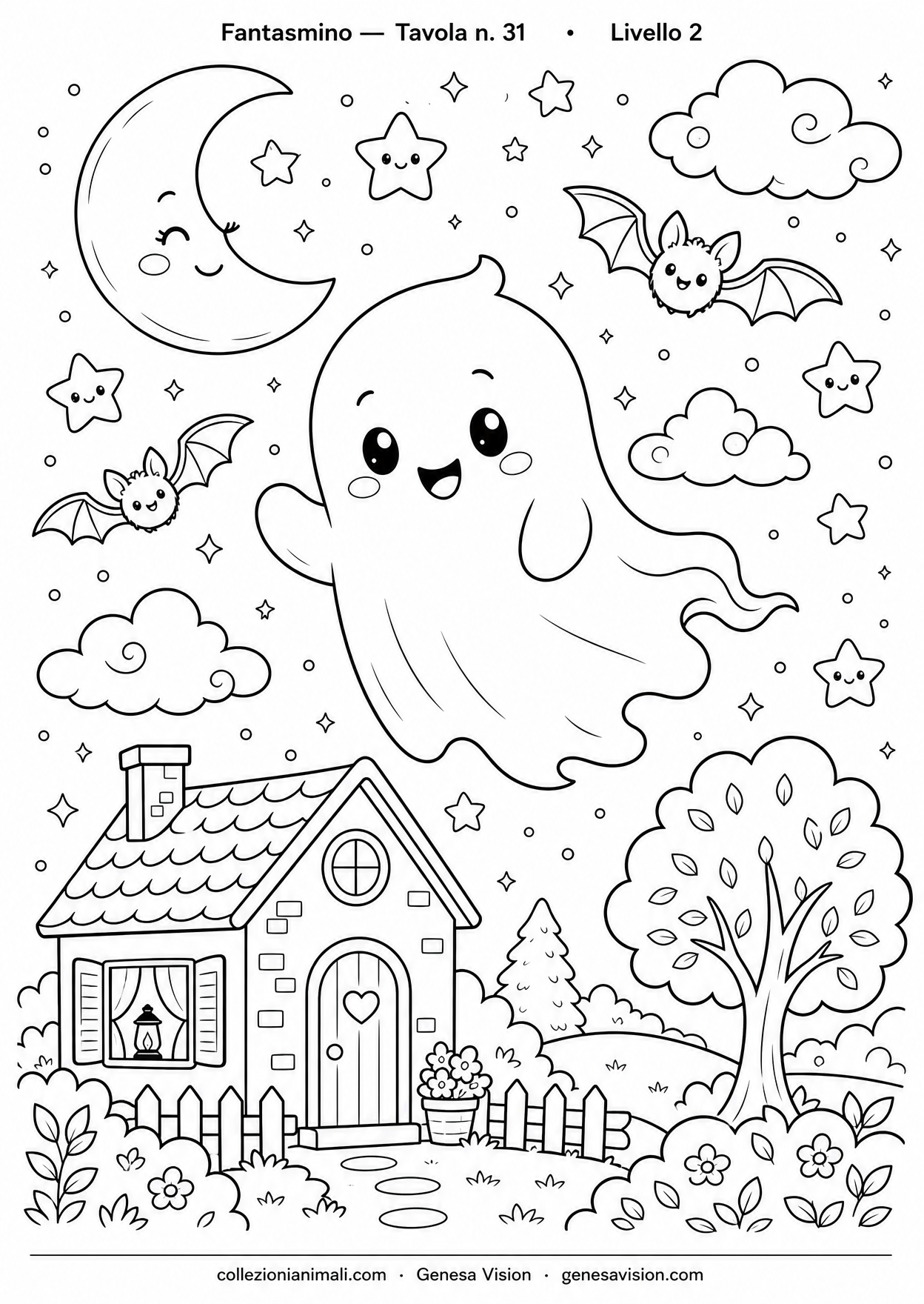 Disegno da colorare in formato A4: Fantasmino da colorare — livello 2