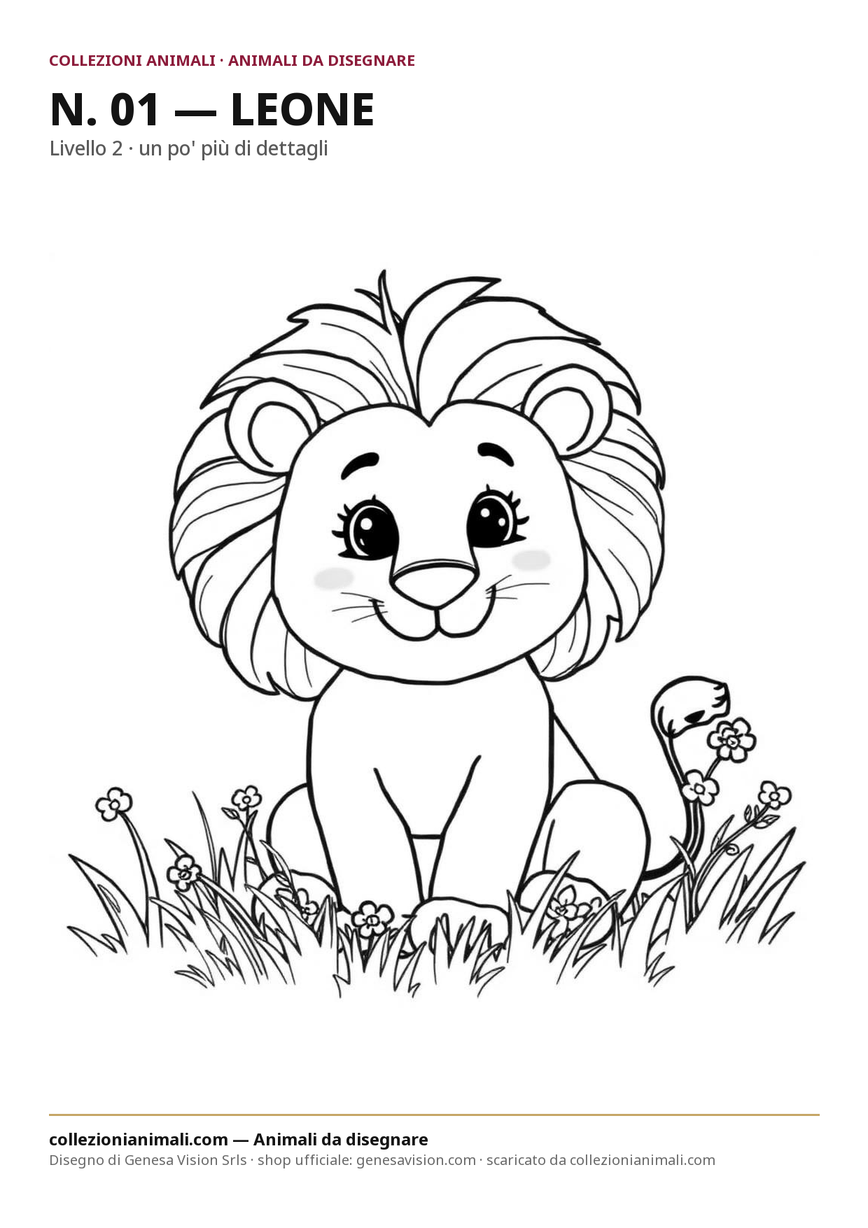 Disegno da colorare in formato A4: Leone da colorare — livello 2