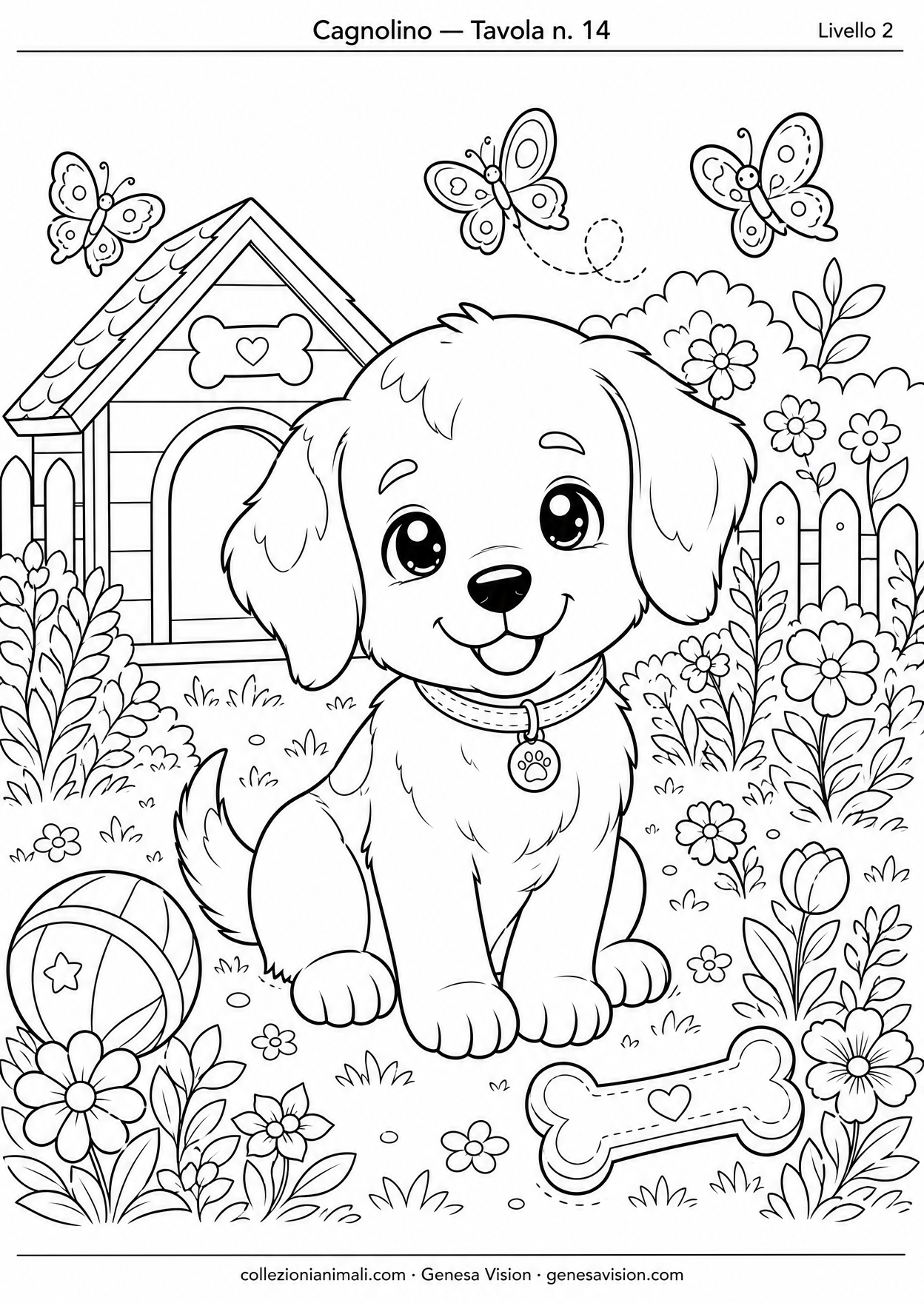 Disegno da colorare in formato A4: Cagnolino da colorare — livello 2