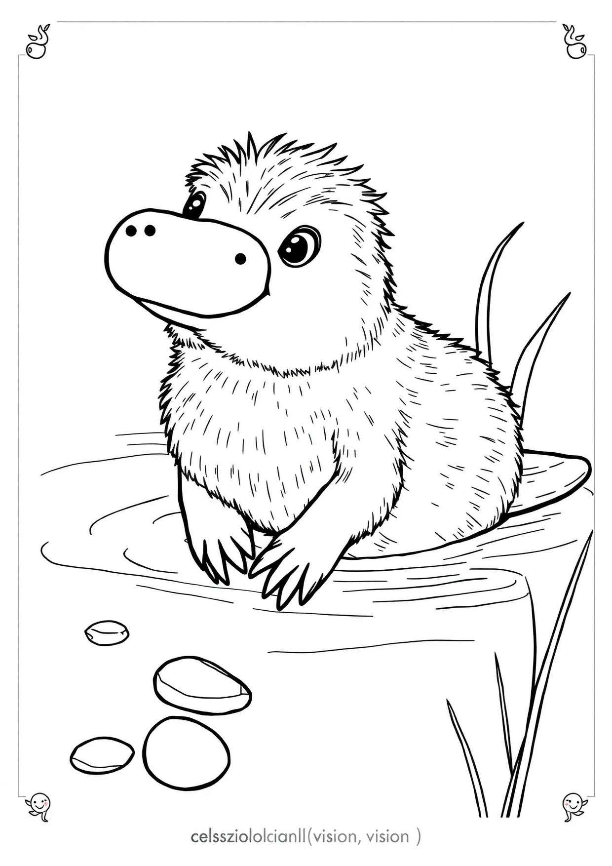 Disegno da colorare in formato A4: Ornitorinco da colorare — livello 2