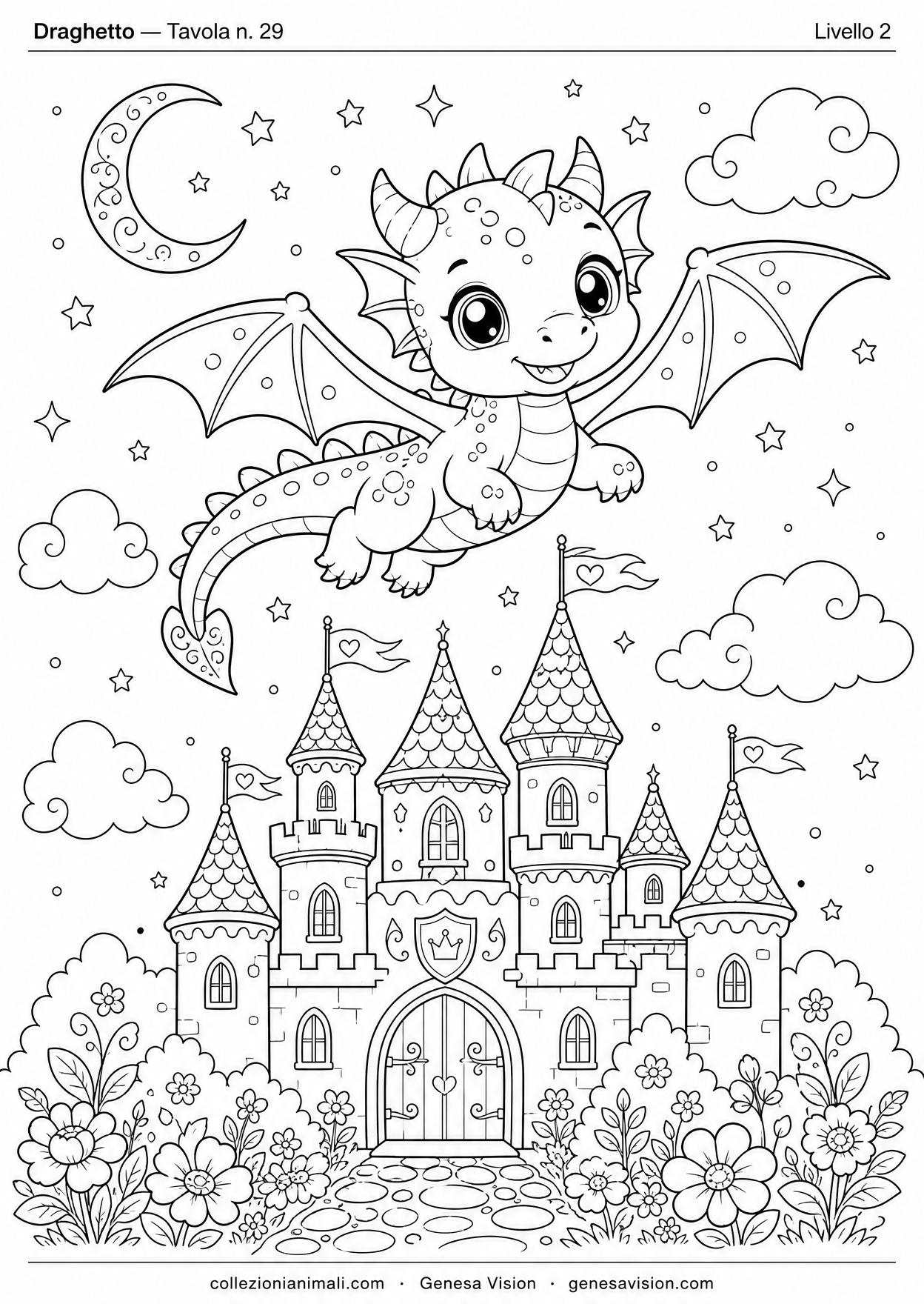 Disegno da colorare in formato A4: Draghetto da colorare — livello 2