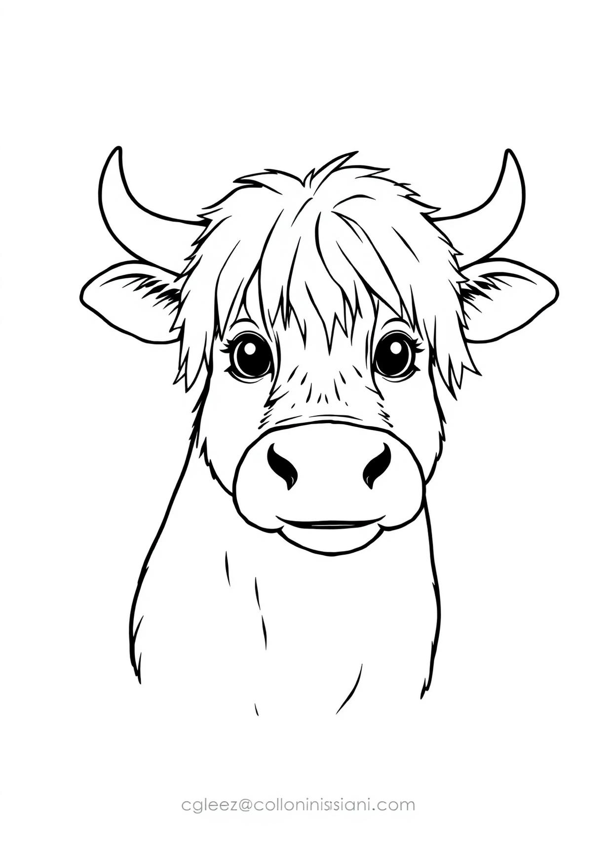 Anteprima del disegno da colorare del mucca delle highland in formato A4