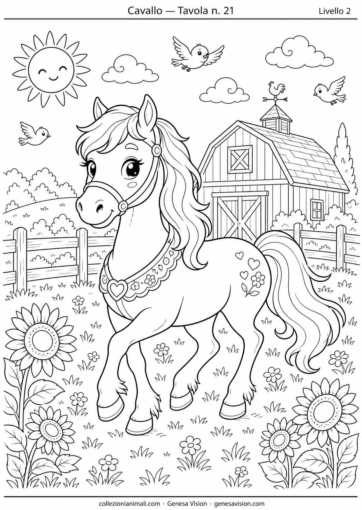 Disegno da colorare in formato A4: Cavallo da colorare — livello 2