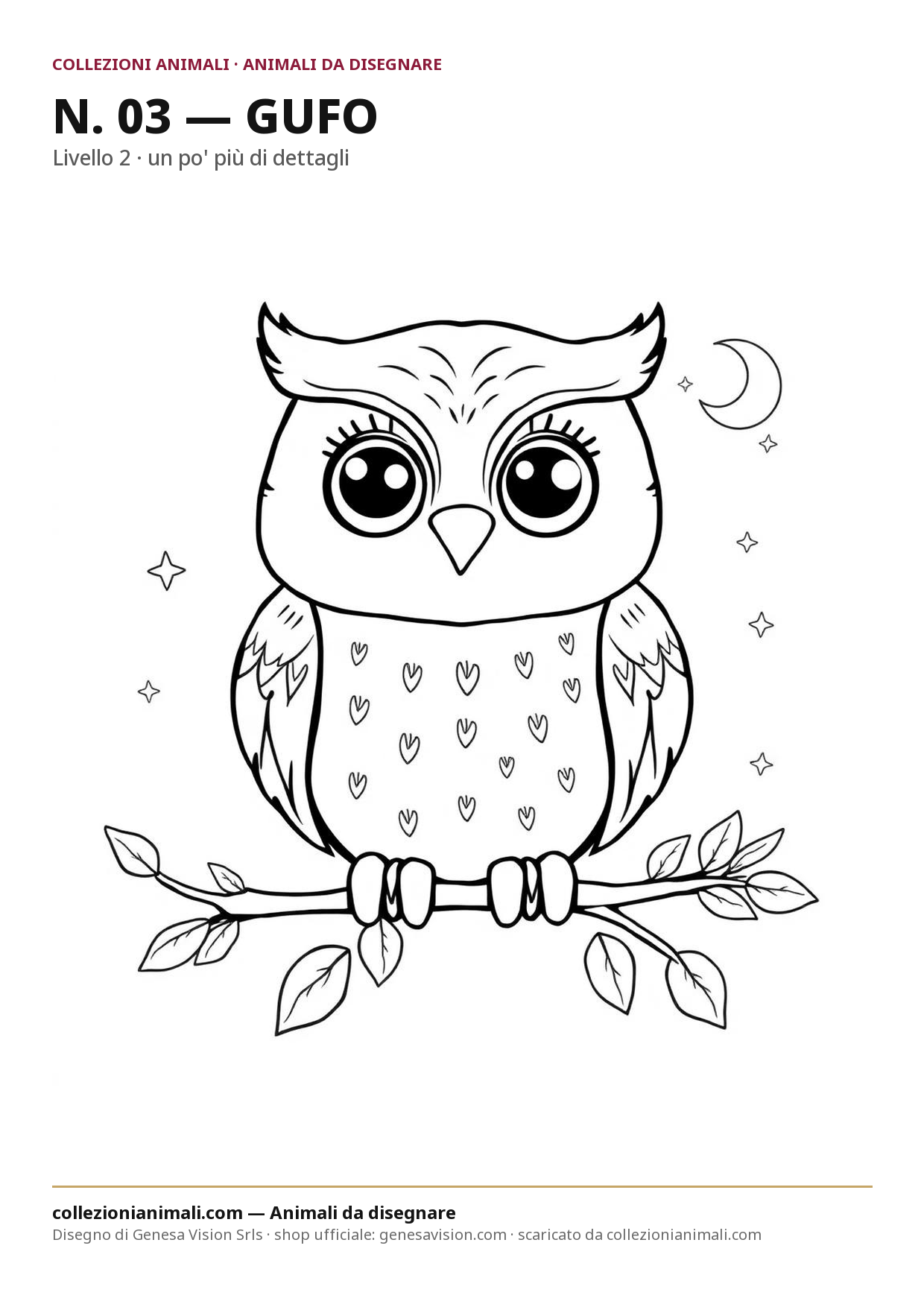 Disegno da colorare in formato A4: Gufo da colorare — livello 2