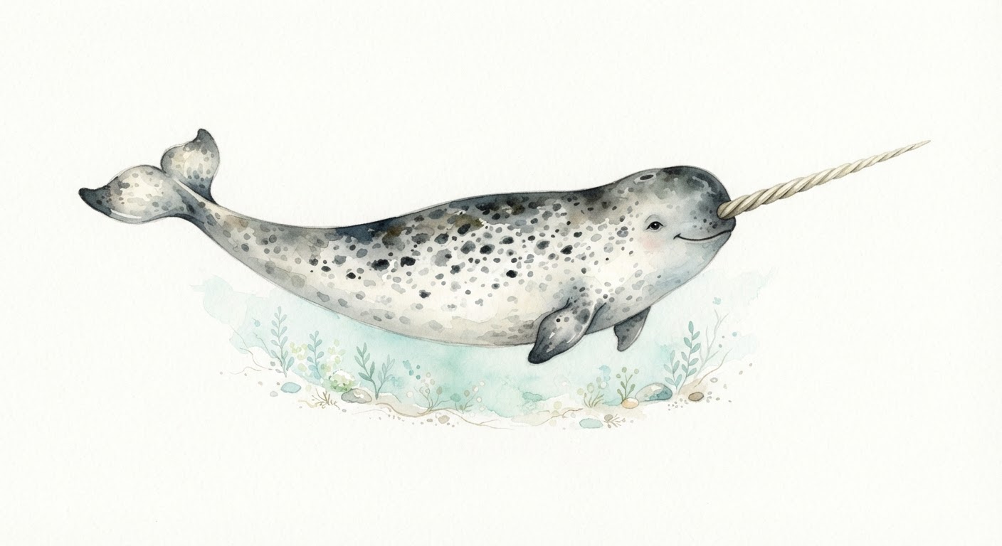 Illustrazione a colori di narvalo (Monodon monoceros)
