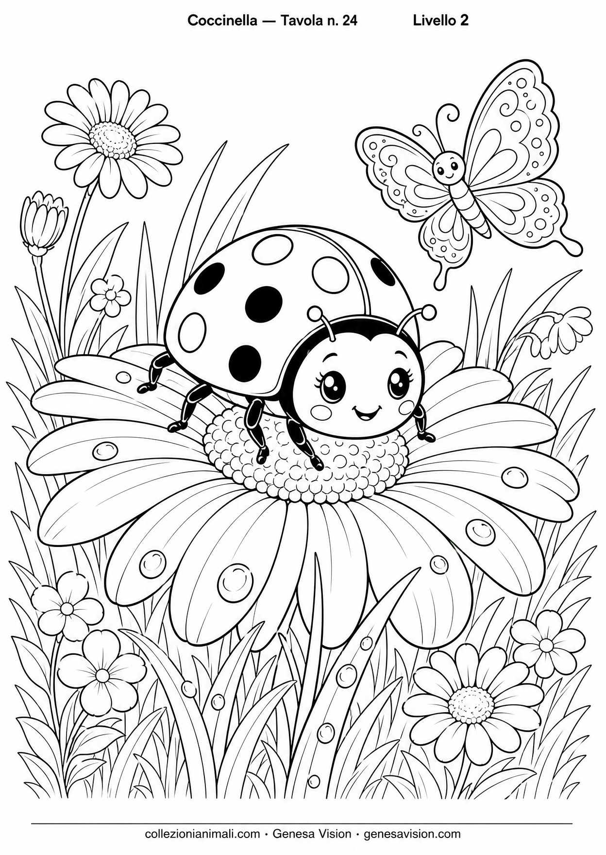 Disegno da colorare in formato A4: Coccinella da colorare — livello 2