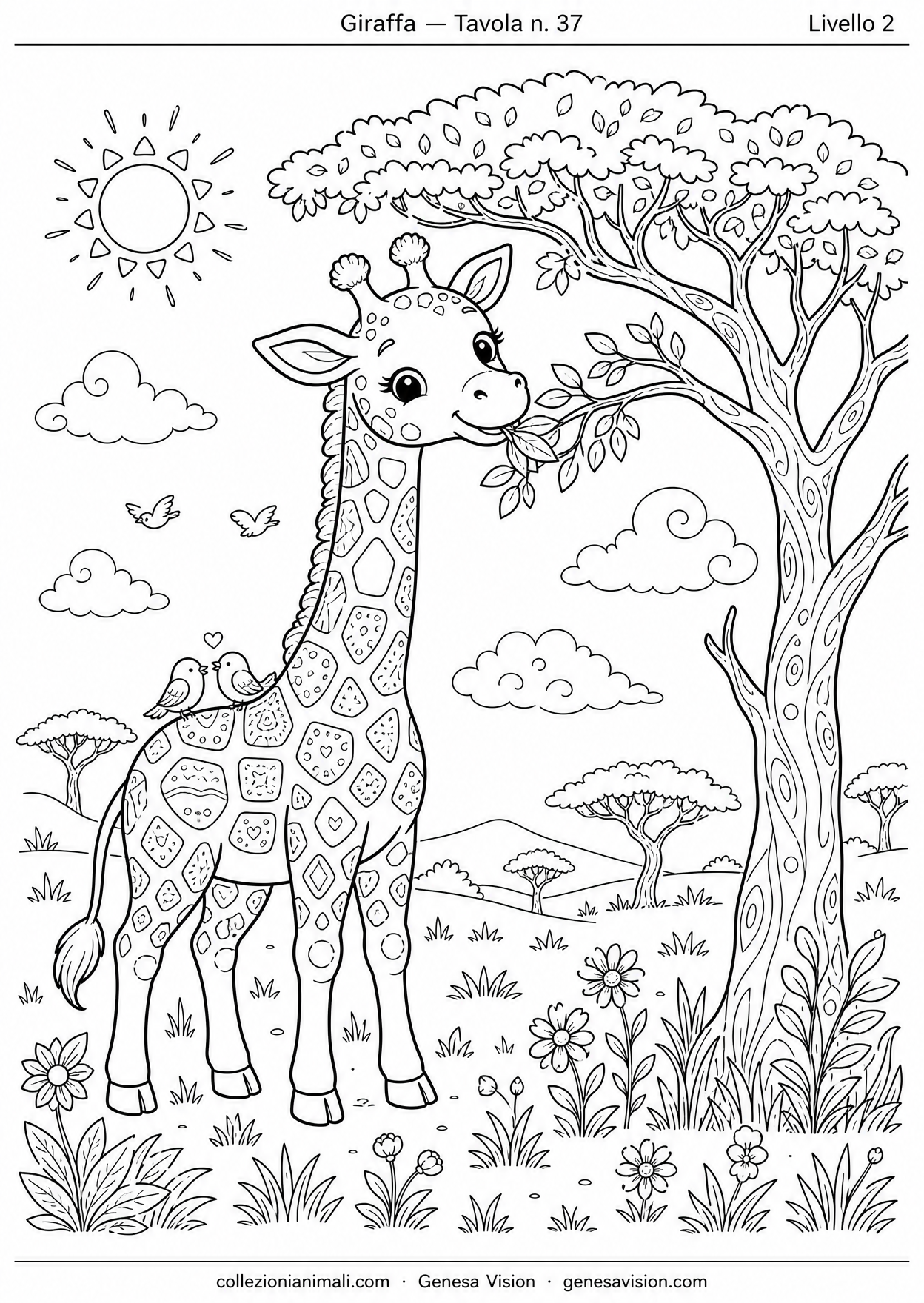 Disegno da colorare in formato A4: Giraffa da colorare — livello 2