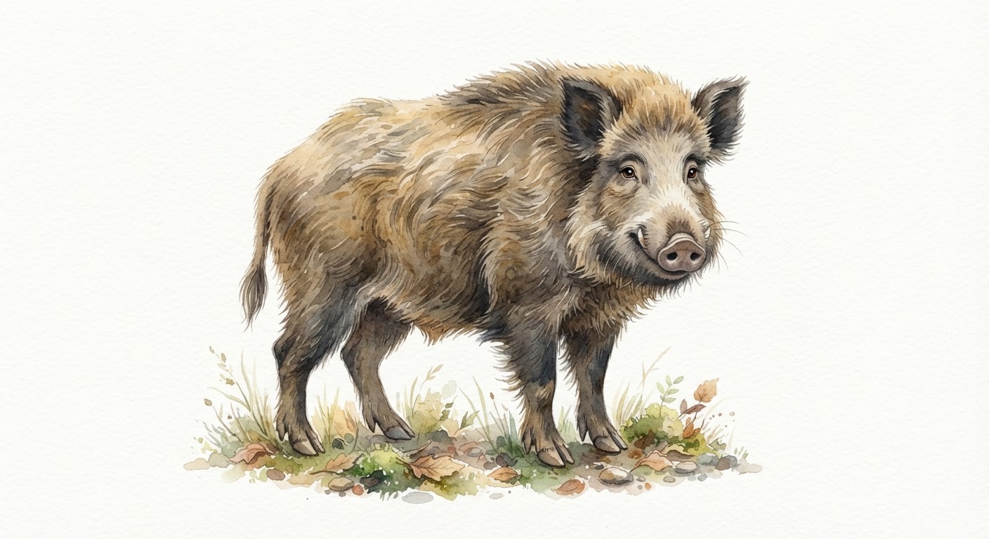 Illustrazione a colori di cinghiale (Sus scrofa)