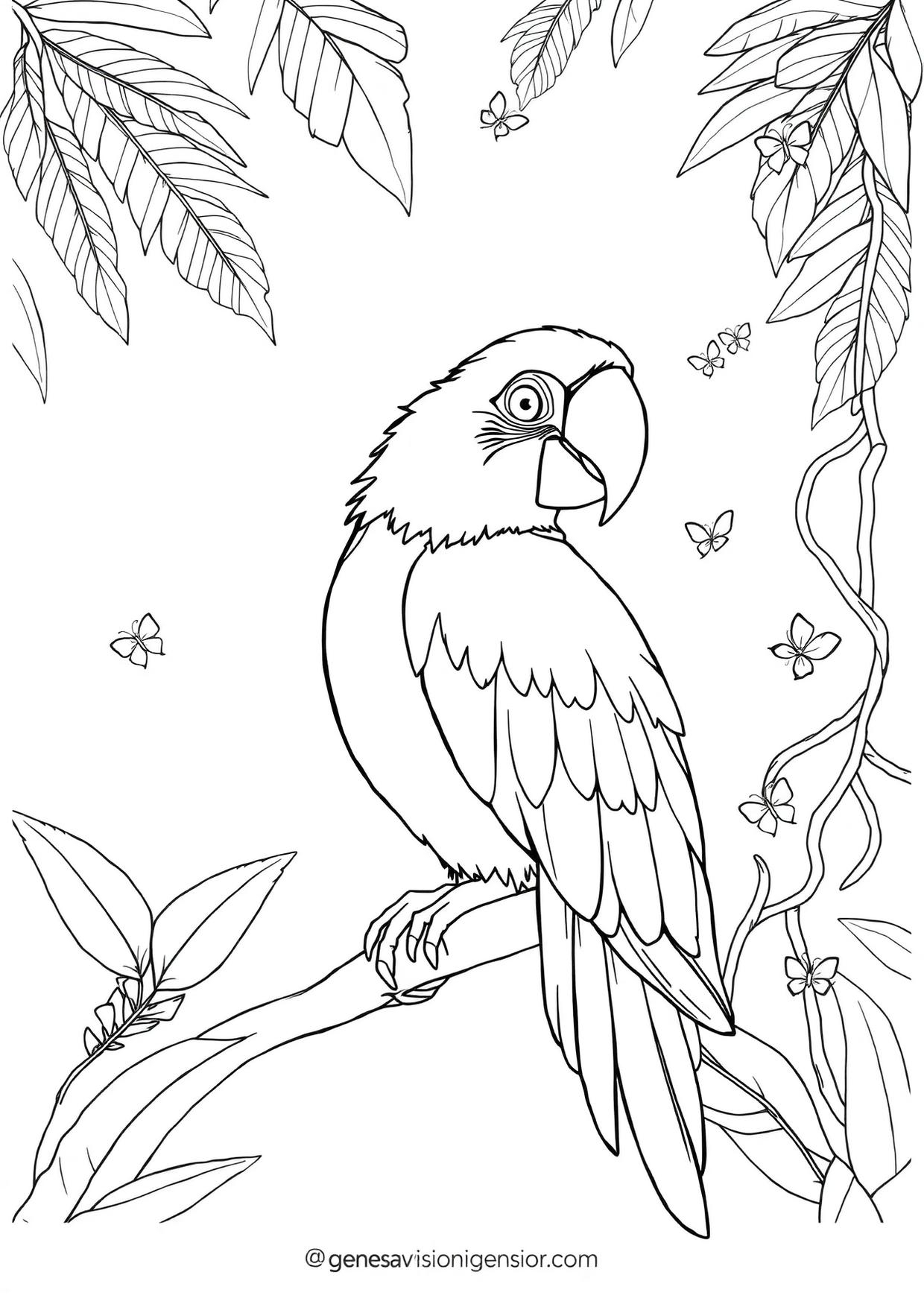 Disegno da colorare in formato A4: Pappagallo ara scarlatta da colorare — livello 2