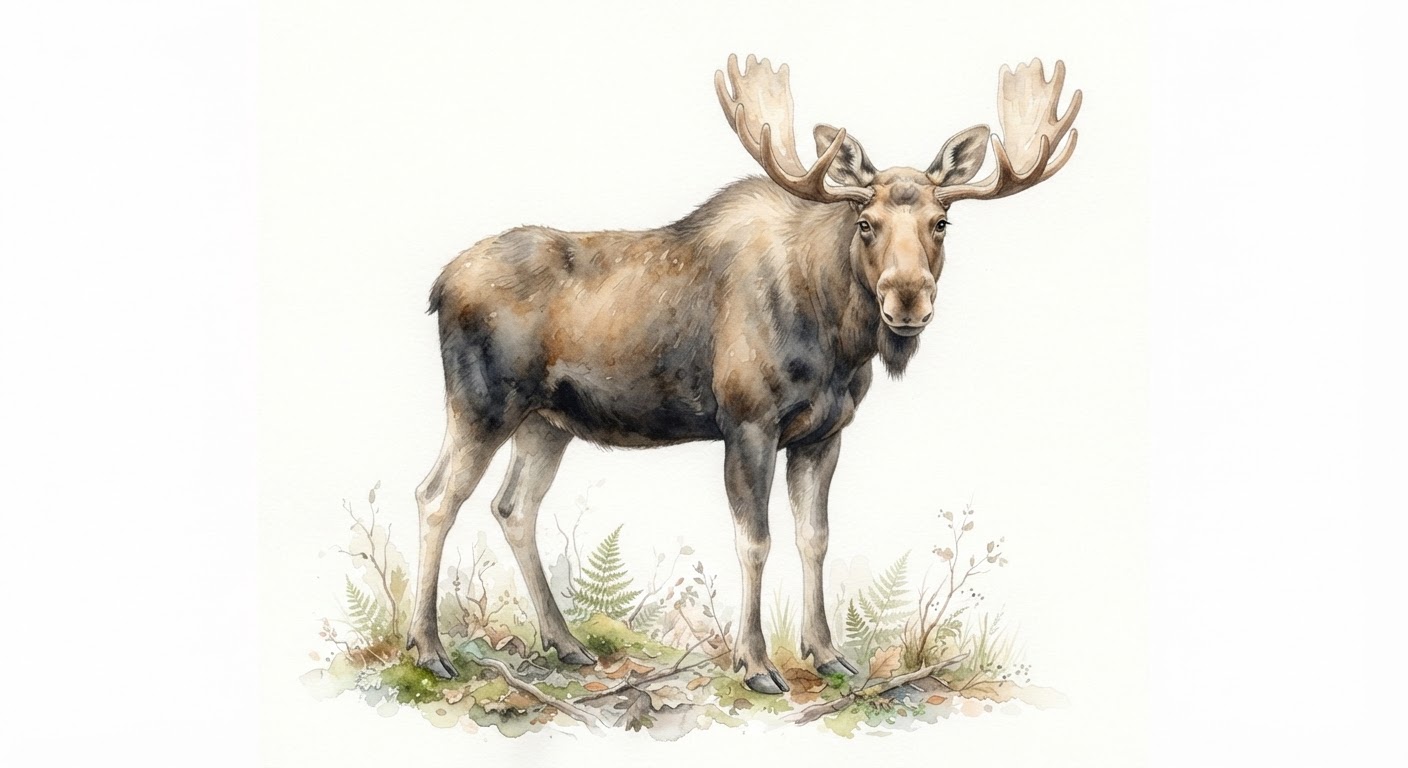 Illustrazione a colori di alce (Alces alces)