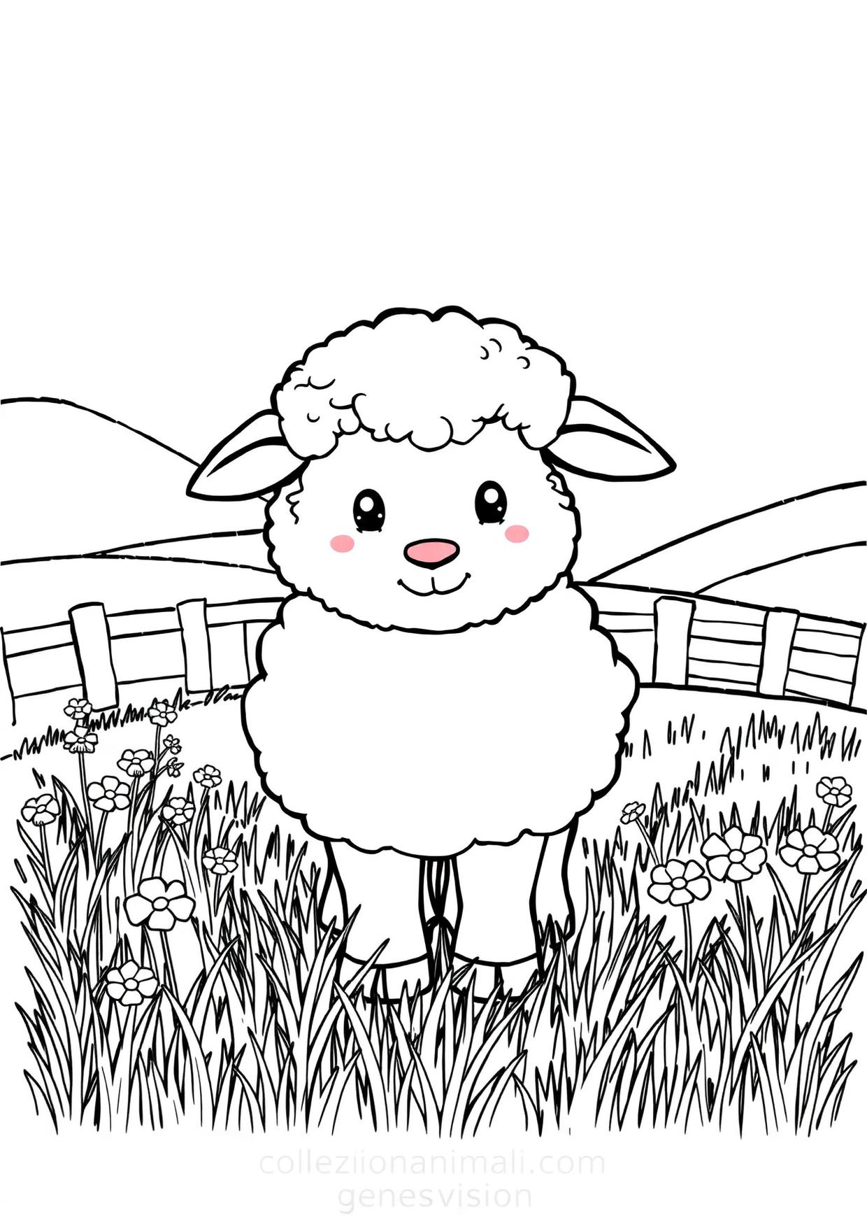 Disegno da colorare in formato A4: Pecora da colorare — livello 2