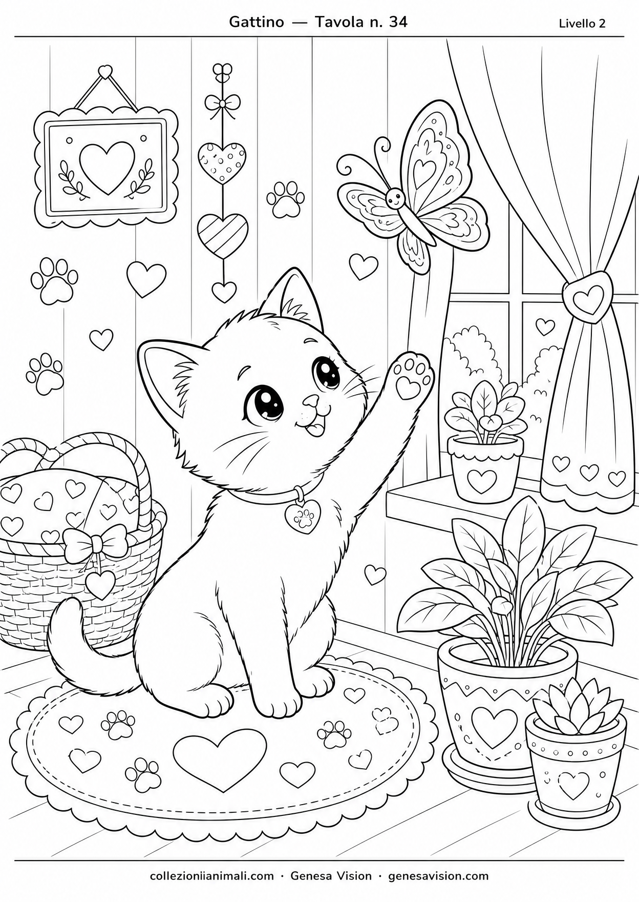 Disegno da colorare in formato A4: Gattino da colorare — livello 2