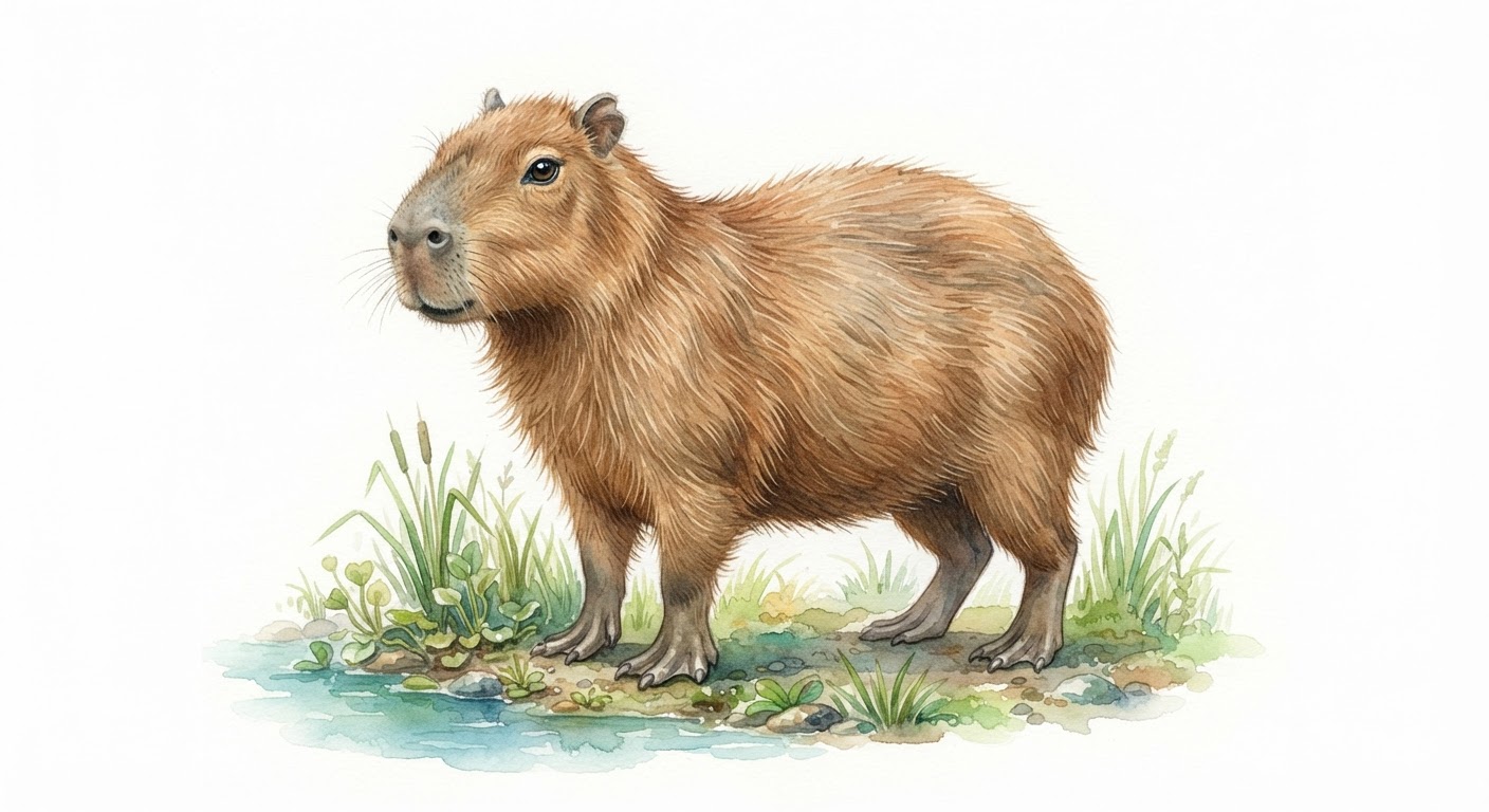 Illustrazione a colori di capibara (Hydrochoerus hydrochaeris)