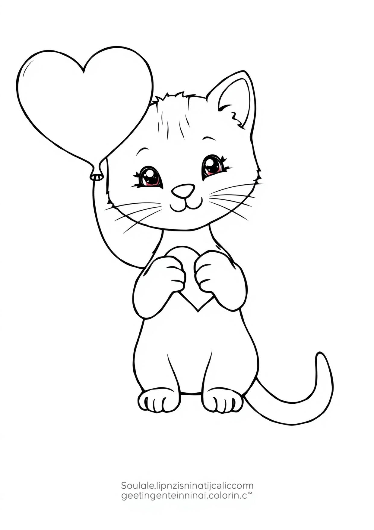 Anteprima del disegno da colorare del gattino con palloncino in formato A4