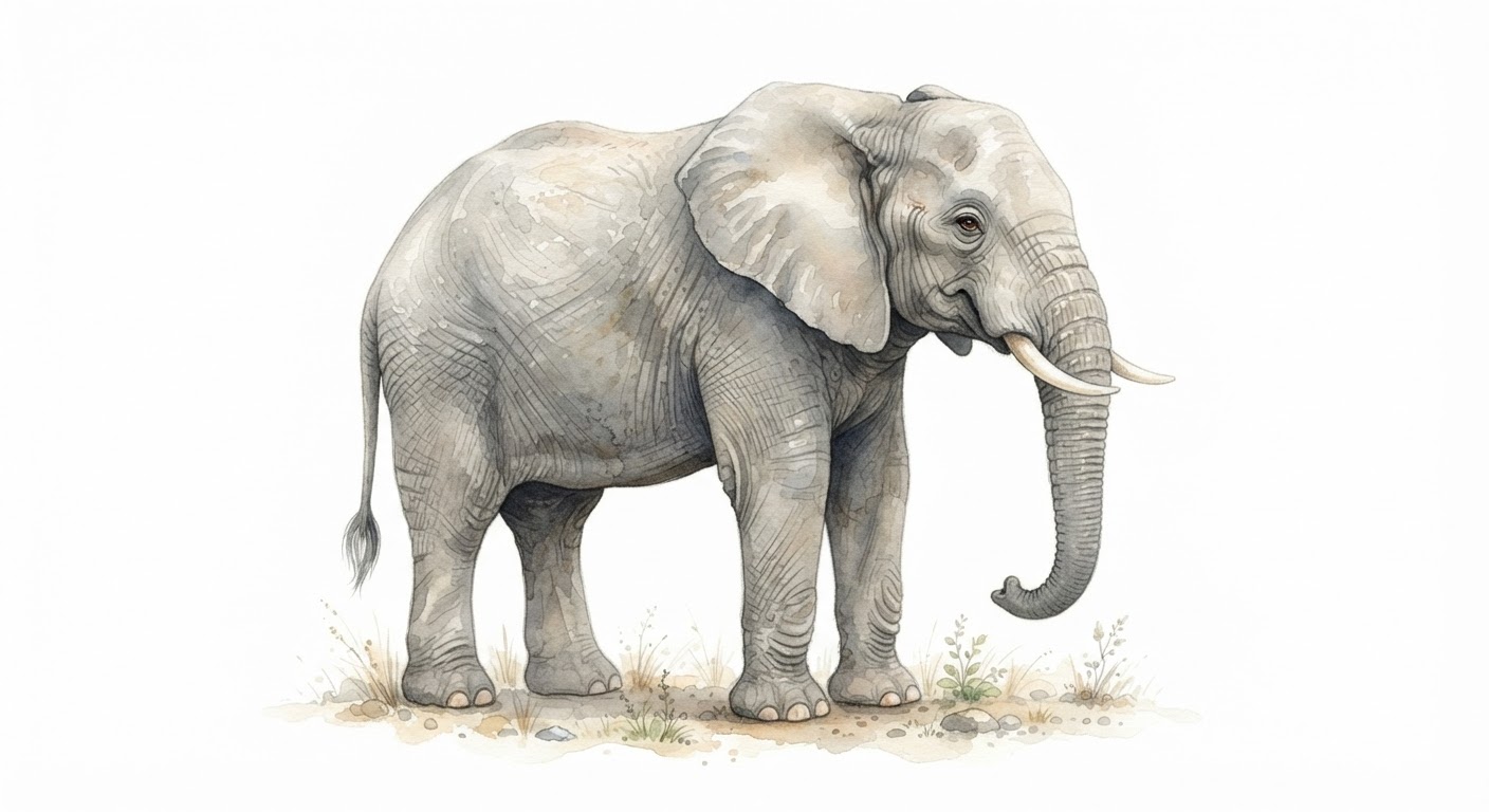 Illustrazione naturalistica a colori di elefante (Loxodonta africana)