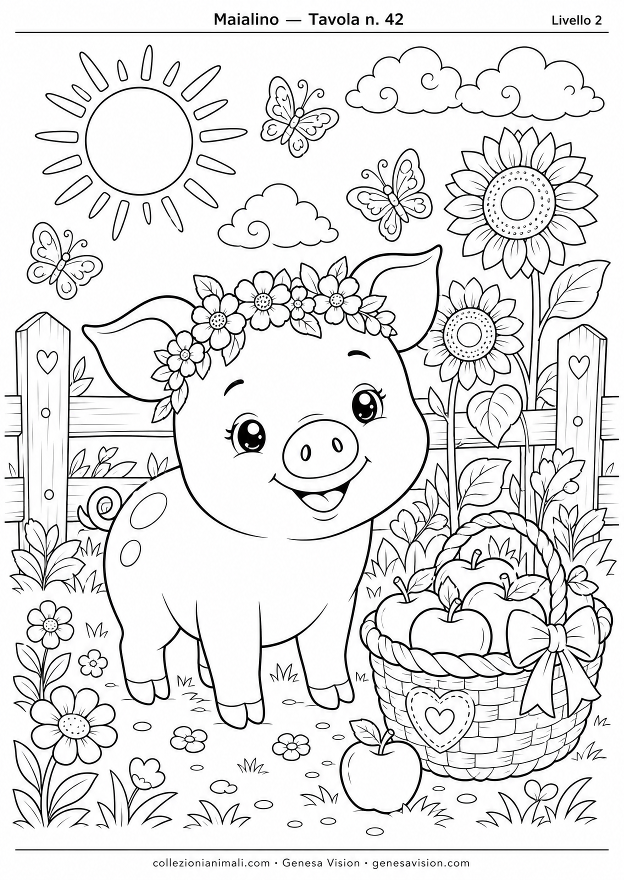 Disegno da colorare in formato A4: Maialino da colorare — livello 2