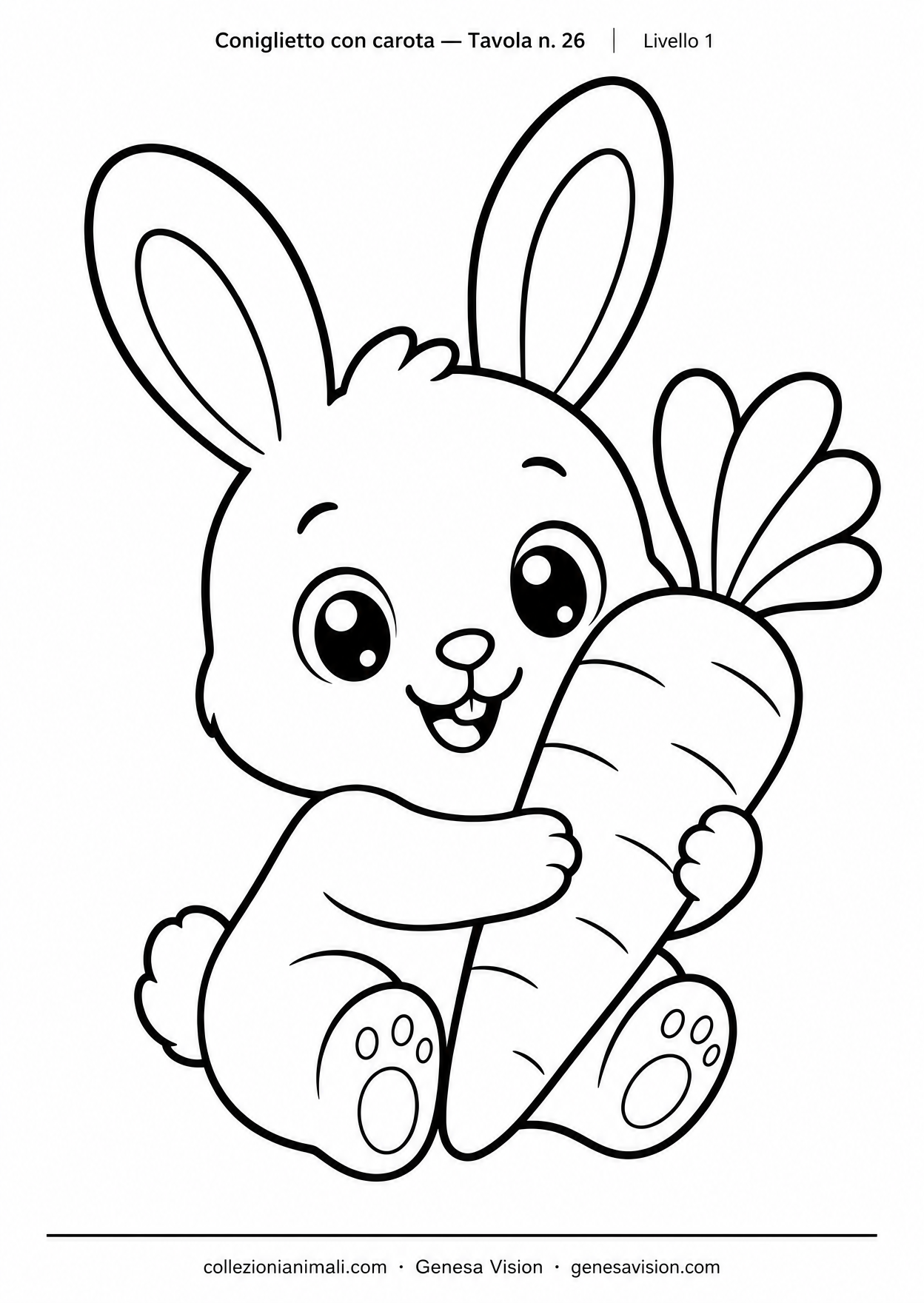 Anteprima del disegno da colorare del coniglietto con carota in formato A4