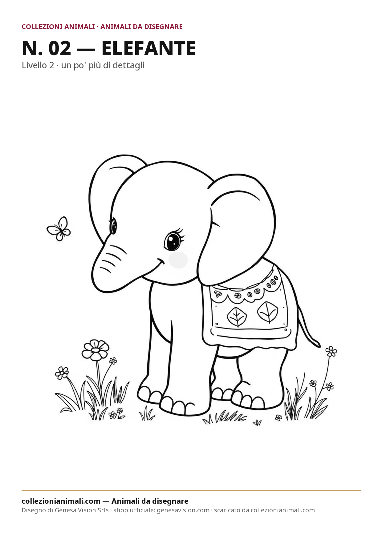 Disegno da colorare in formato A4: Elefante da colorare — livello 2