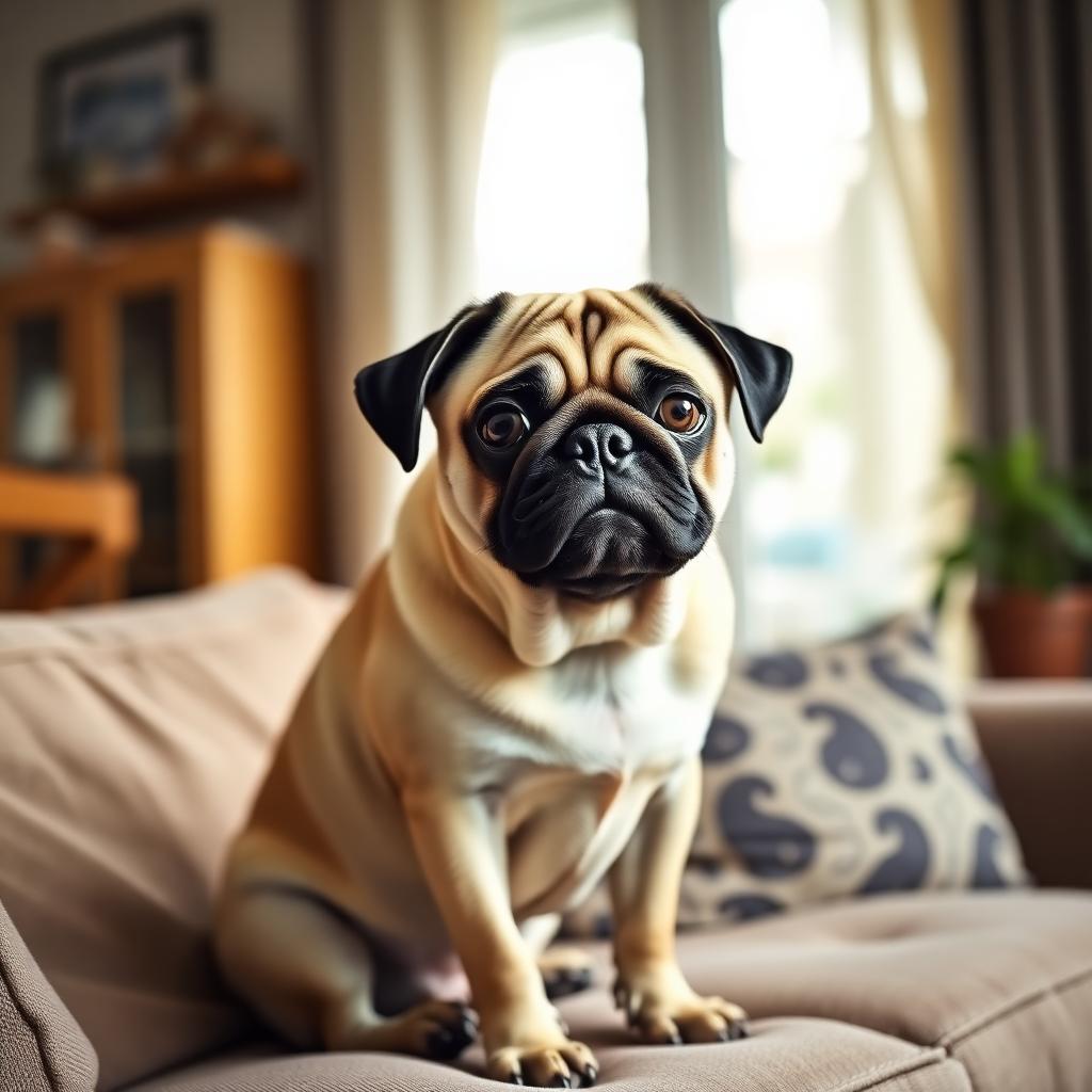 Carlino (Pug): aspetto tipico della razza in ambiente domestico