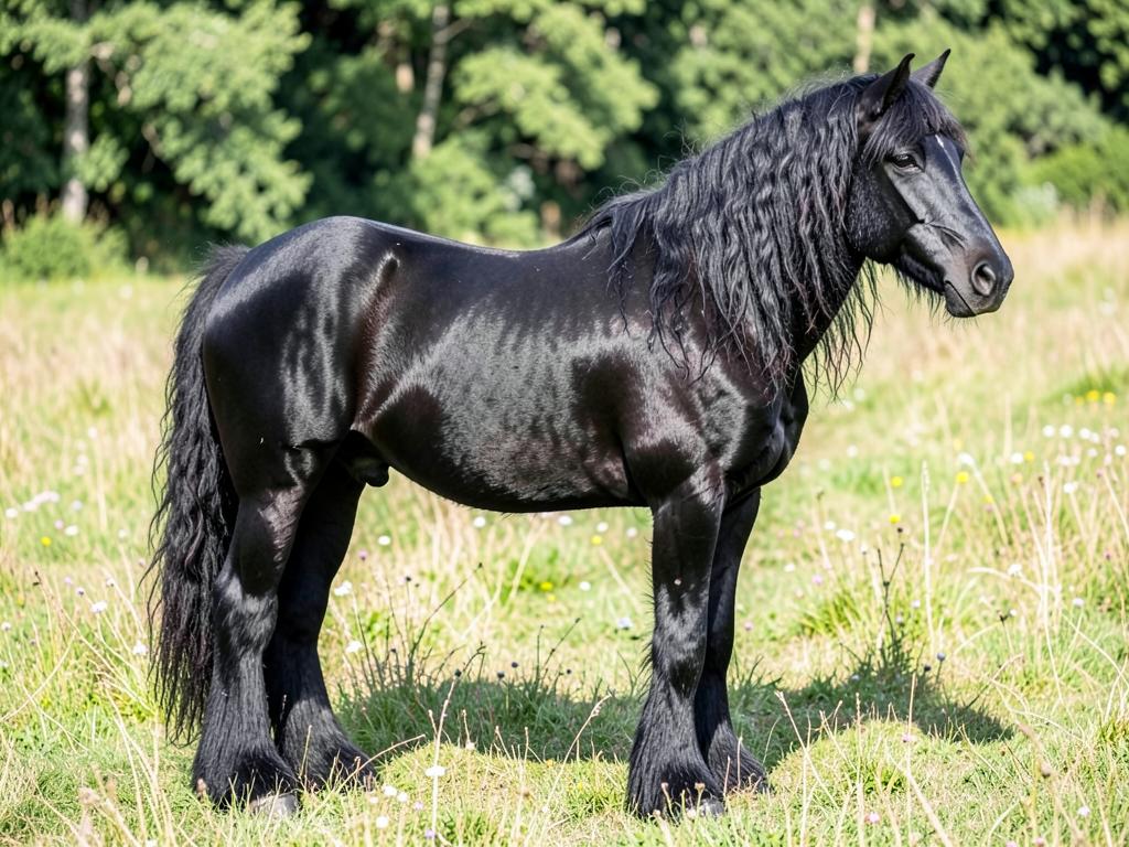 Frisone: cavallo della razza Frisone in ripresa laterale